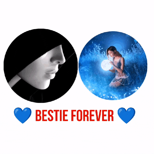 a picture of a woman holding a moon and the words bestie forever