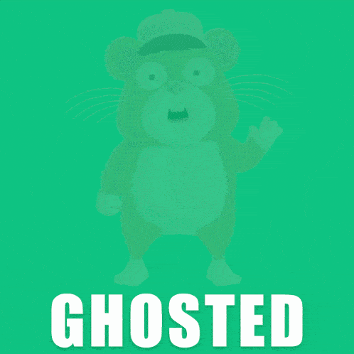 a cartoon hamster wearing a pink hat with the word ghosted on it