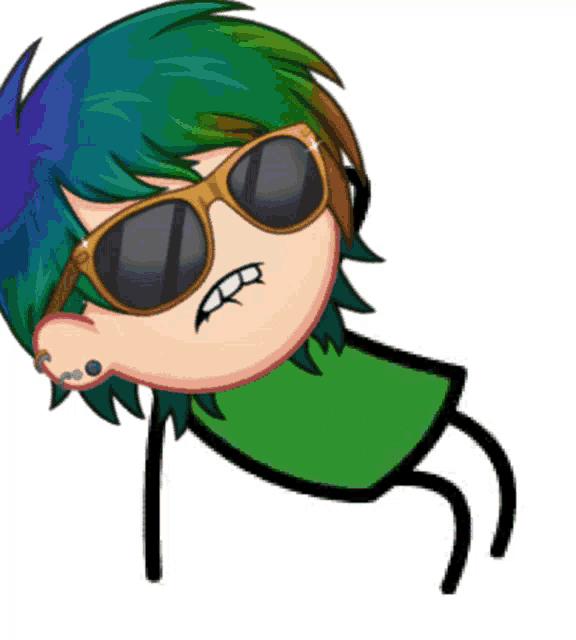 a cartoon character with a green shirt and sunglasses