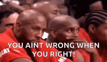 a group of men are sitting in a row and one of them is saying `` you ain 't wrong when you right ''