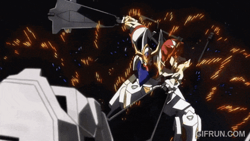 a gif from gifrun.com shows a robot holding a sword
