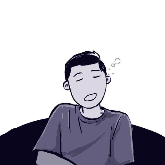 a cartoon drawing of a man with his eyes closed and bubbles coming out of his mouth