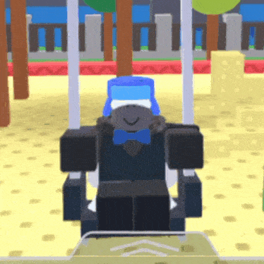 a gorilla wearing a blue hat and bow tie is sitting in a chair in a video game .