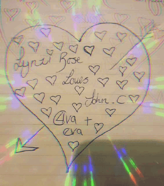 a drawing of a heart with the words " lynni boe loves john.c "