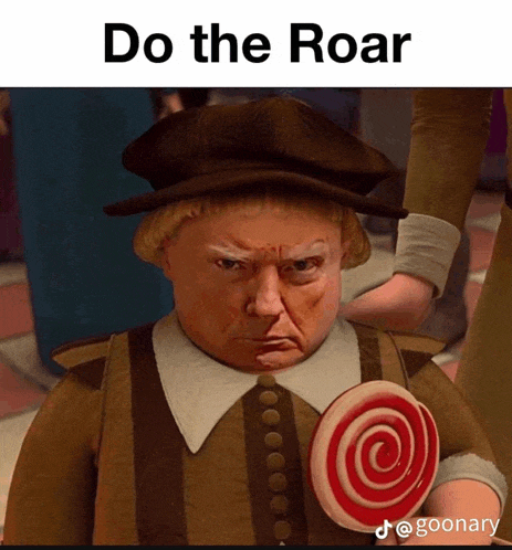 a cartoon character holding a lollipop with the words do the roar above him