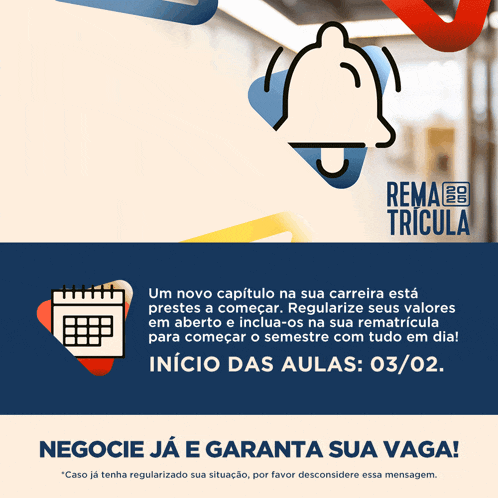 an advertisement for rema tricula shows a calendar and a bell