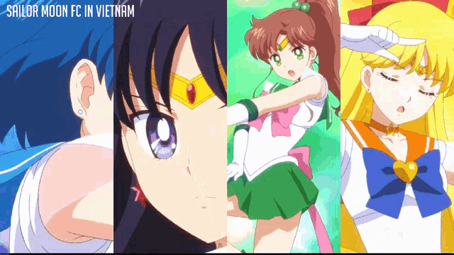 a poster for sailor moon fc in vietnam showing three different girls