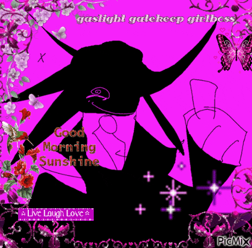 a pink background with a silhouette of a person and the words good morning sunshine on it