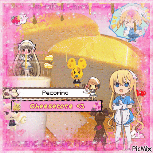 a picture of pecorino cheesecake with a girl in an apron