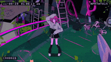 a cartoon drawing of a girl dancing with the time of 1:06:15 am