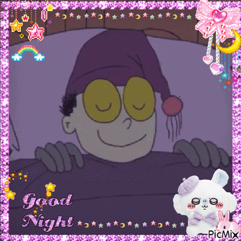 a picture of a cartoon character sleeping with the words good night on the bottom