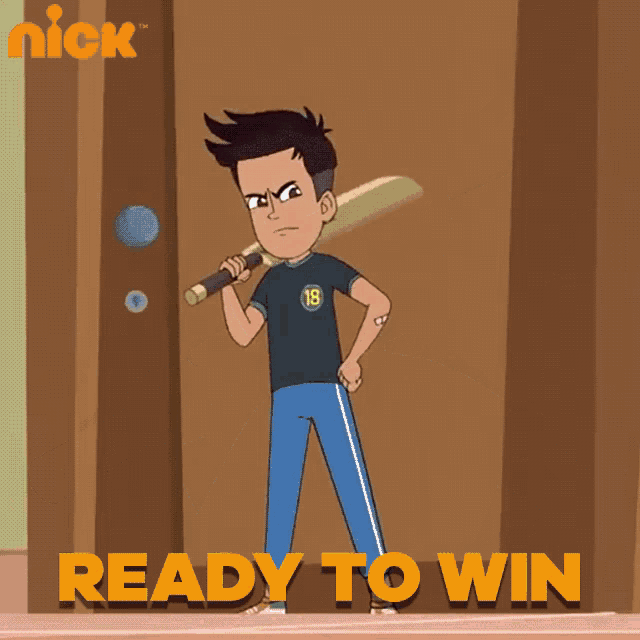 a cartoon boy with the number 18 on his shirt is holding a cricket bat
