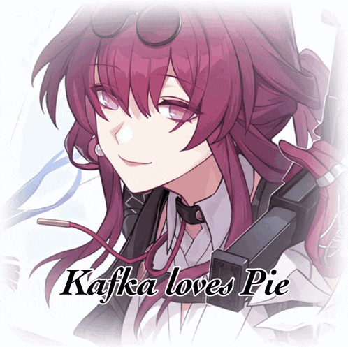 a picture of a girl with purple hair and the words kafka loves pie