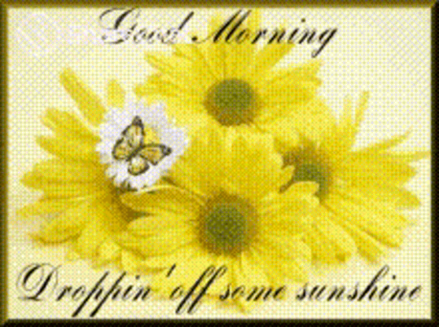a good morning card with yellow daisies and a butterfly on it