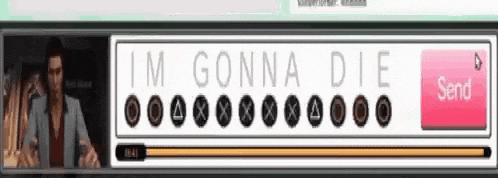 a man is standing in front of a screen that says i 'm gonna die