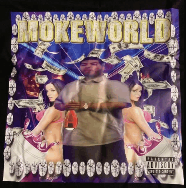 a poster that says ' mokeworld ' at the top of it