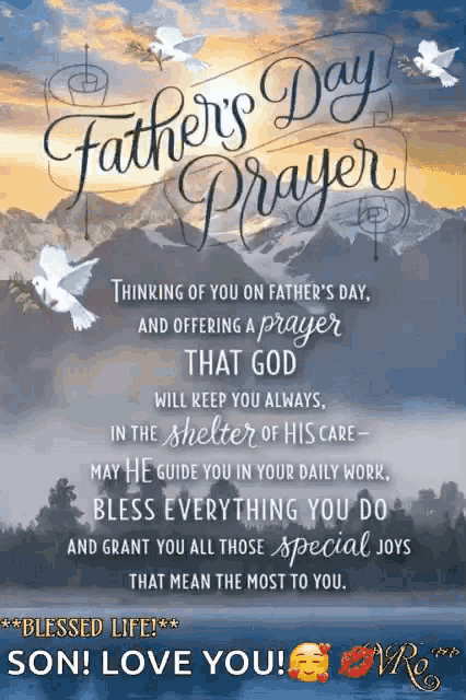 a father 's day prayer with a picture of mountains and doves