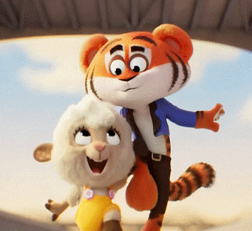 a tiger and a sheep are standing next to each other and smiling