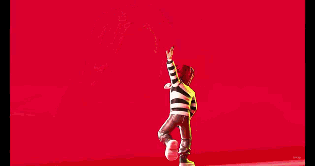a pixel art of a person with red hair and a striped shirt