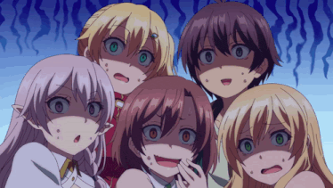 a group of anime characters with their mouths open and their eyes closed