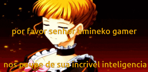 a cartoon of a girl with the words por favor senhor mineko gamer nos poupe de sua incrivel inteligencia