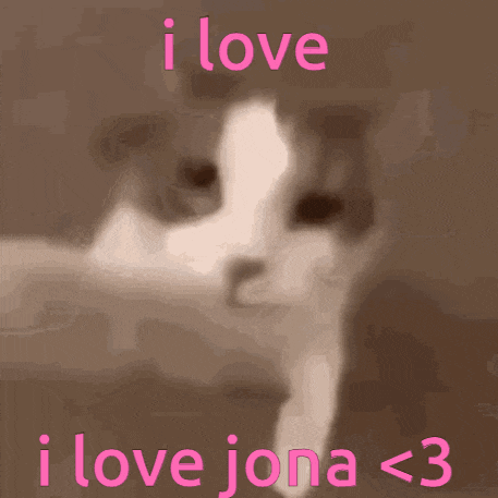 a picture of a cat with the words " i love jona < 3 " on it
