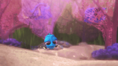 a blue fish wearing sunglasses is swimming in a cave .