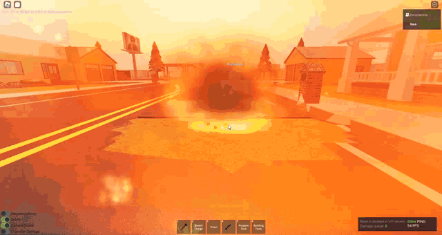 a screenshot of a video game shows a large explosion in the middle of the street