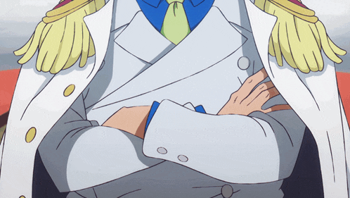 a cartoon drawing of a man with his arms crossed wearing a white coat
