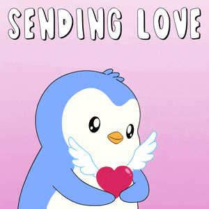 a penguin with wings is sending love