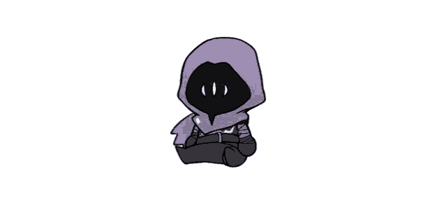 a cartoon drawing of a person wearing a purple hood and scarf