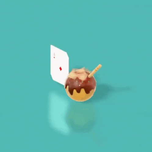 a drawing of a ball with a straw and playing cards