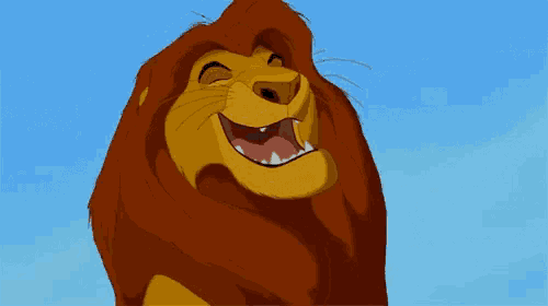 a lion from the lion king is laughing with his mouth open