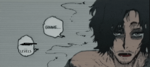 a drawing of a man with a speech bubble that says gimme