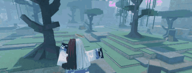 a girl with white hair is standing on a boat in a minecraft world