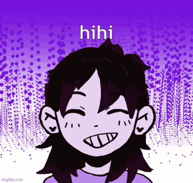 a drawing of a girl with a purple background that says ' hihi '