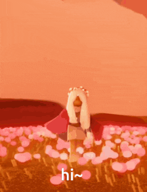 a person laying on a bed with petals and the word hi on the bottom right
