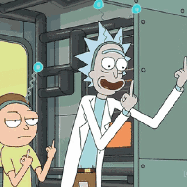 rick from rick and morty giving a middle finger