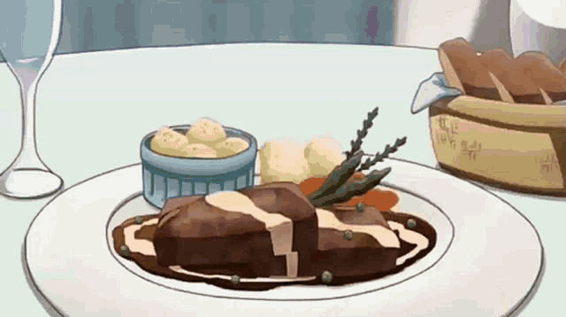 a cartoon drawing of a plate of food on a table .