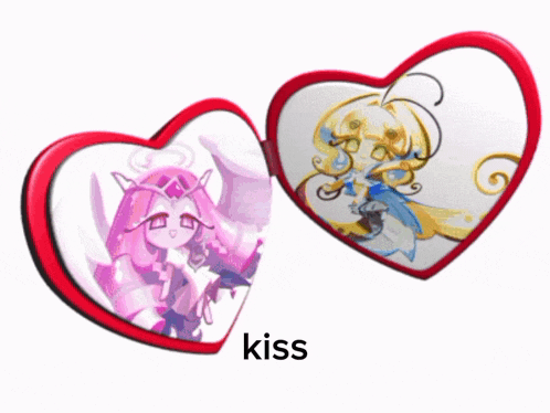 a heart shaped mirror with a picture of a girl and the word kiss underneath it