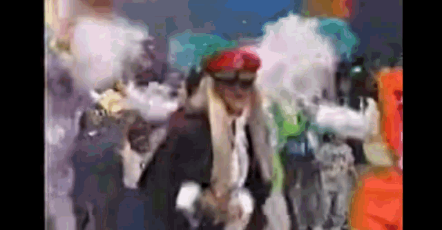 a painting of a man in a red hat surrounded by bubbles