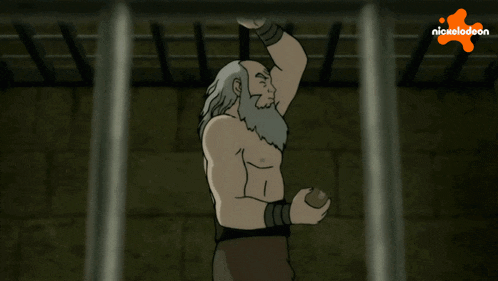 a cartoon of a man in a jail cell with a nickelodeon logo in the background