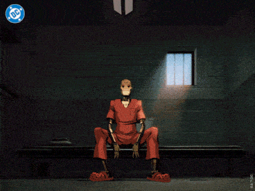 an illustration of a robot sitting on a bench with a dc logo in the corner