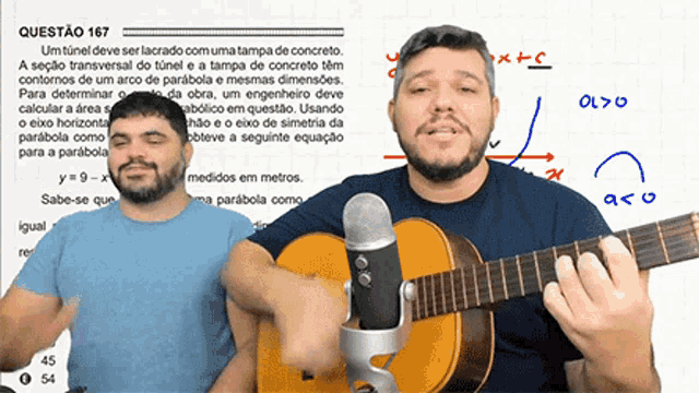 a man playing a guitar in front of a whiteboard with question 167