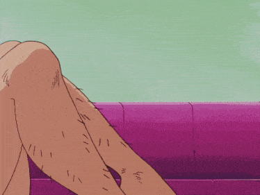 a cartoon drawing of a woman 's feet on a couch