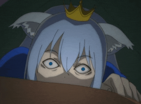 a cartoon character with a crown on her head is peeking out from behind a wall .