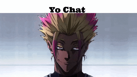 a picture of a man with pink hair and the words yo chat below him