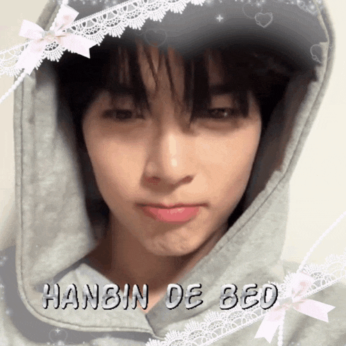 hanbin de bed is written on a picture of a boy