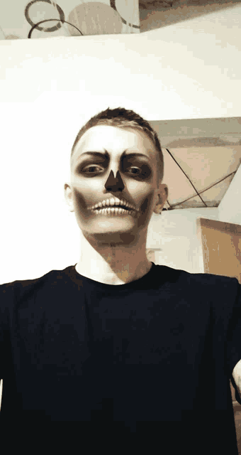 a man with a skeleton makeup on his face