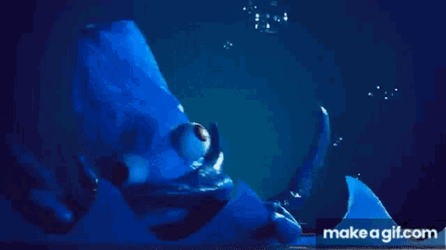 a blue squid is swimming in the ocean with the kraken written above it